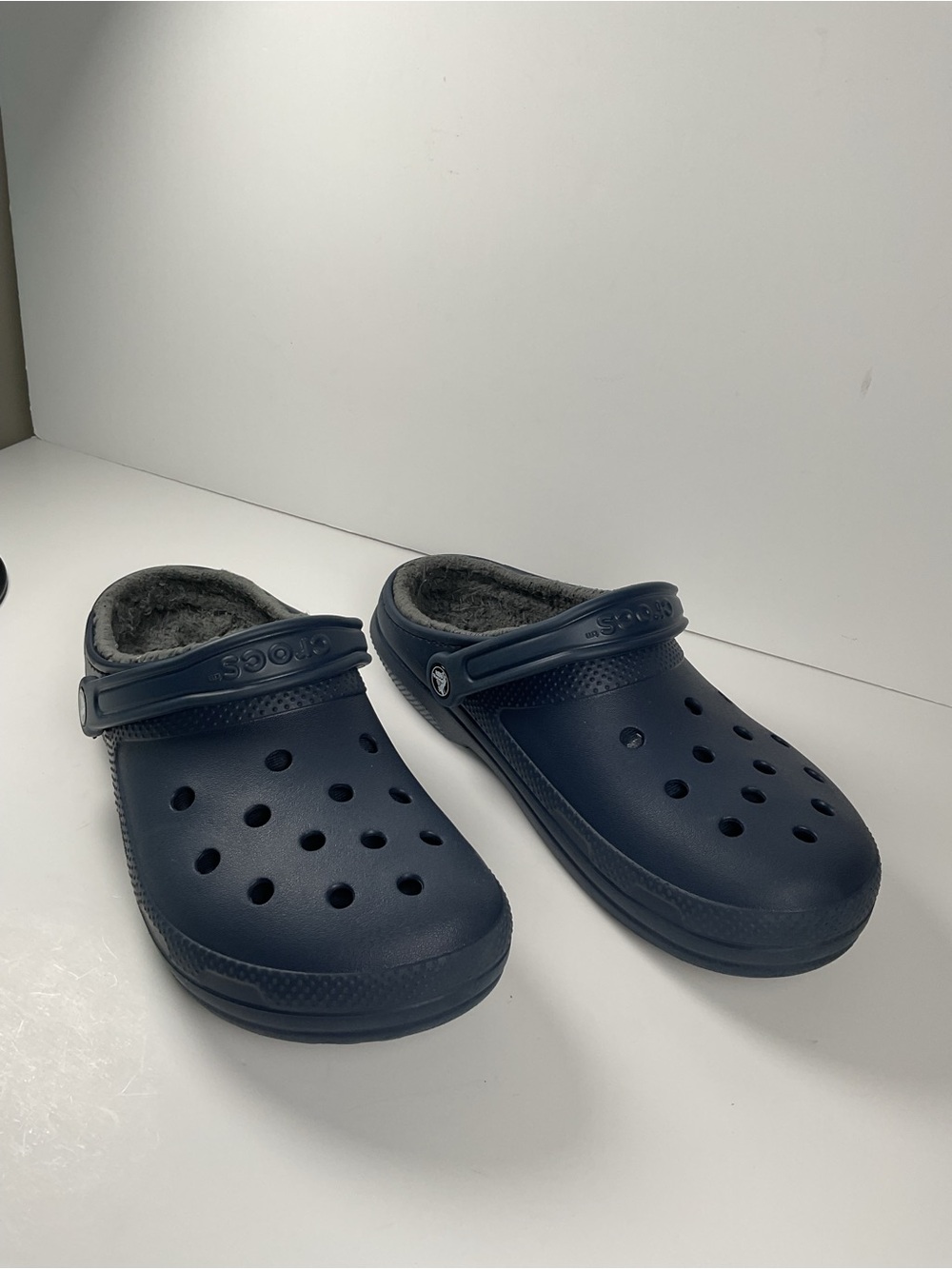 Crocs Classic Lined Clogs Navy Blue Fleece Men’s 9 Women’s 11 Slip On Comfort - Picture 3 of 11